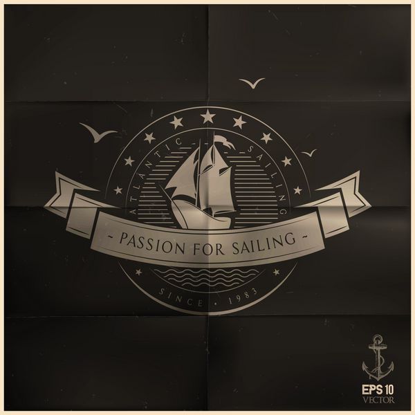 Folded Black Sailing Badge_وکتور قابل ویرایش