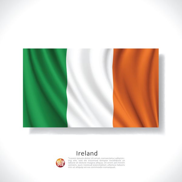 پرچم ایرلند در حال اهتزاز در پس زمینه سفید وکتور