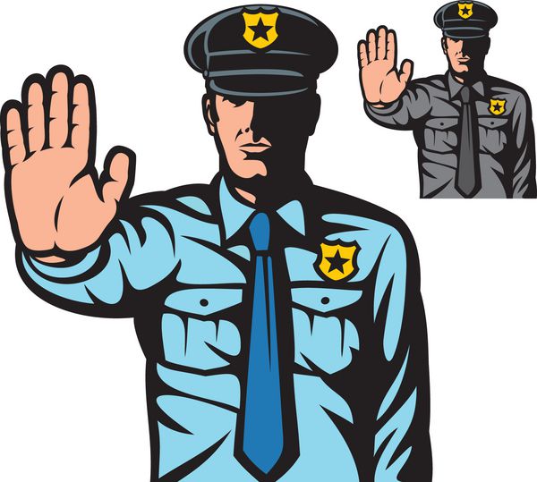 مرد پلیس در حال نشان دادن علامت ایست علامت ایست توسط یک مرد پلیس افسر پلیس در حال ساختن علامت ایست با دست