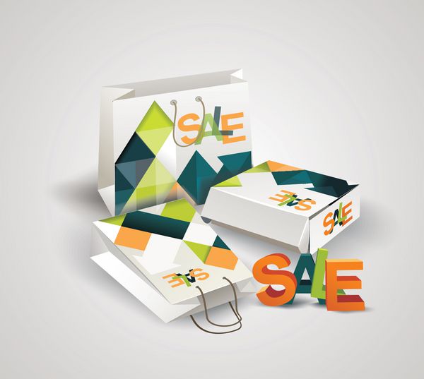 فروش برچسب کیسه های کاغذی و جعبه با حروف سه بعدی SALE