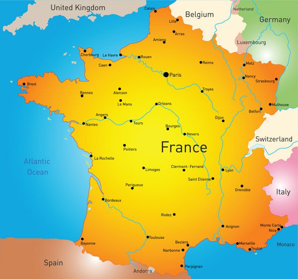 نقشه رنگی وکتور کشور فرانسه