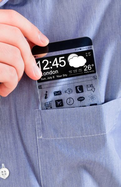 گوشی هوشمند فبلت با نمایشگر شفاف در جیب پیراهن ایده های نوآورانه واقعی آینده و بهترین فناوری های بشریت را درک کنید