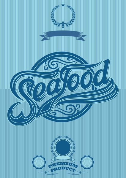 پوستر رترو با کتیبه تزئینی غذاهای دریایی