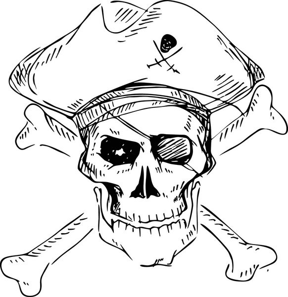 جمجمه دزدان دریایی با کلاه و استخوان های متقاطع به سبک ابله