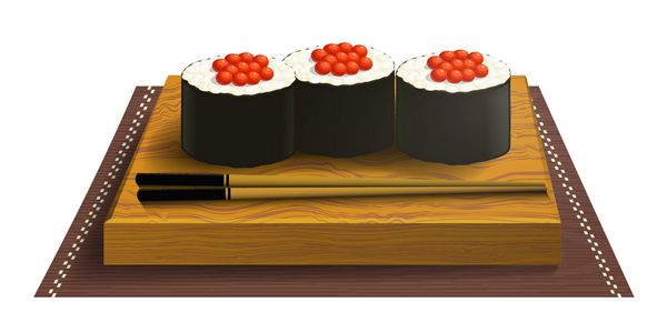 سینی چوبی با سوشی و چاپستیک