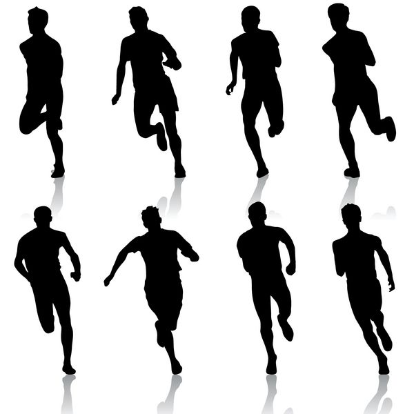 مجموعه ای از سیلوئت ها دوندگان دوی سرعت مردان وکتور