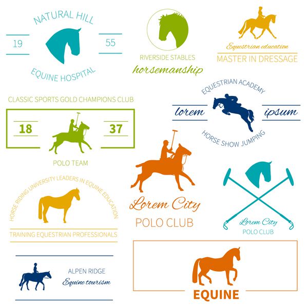 مجموعه ای از برچسب های اسب با کیفیت عالی برای فعالیت های مختلف سوارکاری