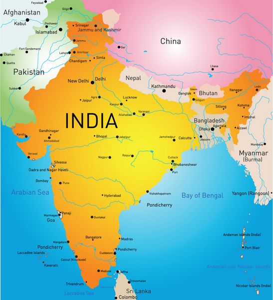 نقشه دقیق وکتور کشور هند