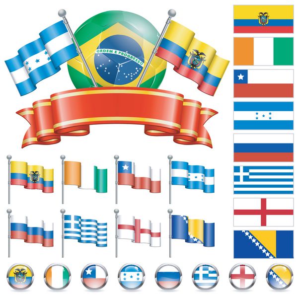 مسابقات قهرمانی جهان فوتبال برزیل 2014 کلکسیون با پرچم توپ روبان و پرچم وکتور جدا شده قسمت 3 از 4