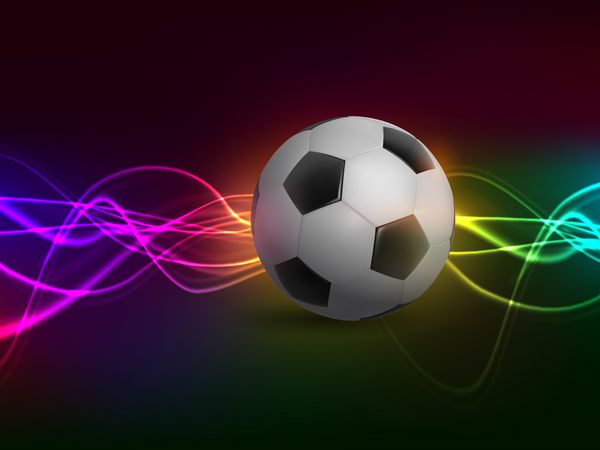 فوتبال با نور در پس زمینه رنگارنگ