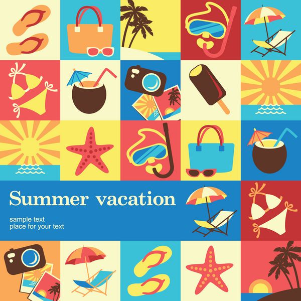 کارت قالب طراحی تعطیلات تابستانی پس زمینه وکتور