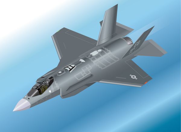 وکتور ایزومتریک تفصیلی یک جت جنگنده F-35 Lightning II