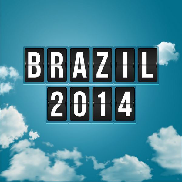 پوستر فوتبال برزیل 2014 پس زمینه آسمان و حروف تلطیف شده جدول زمانی وکتور