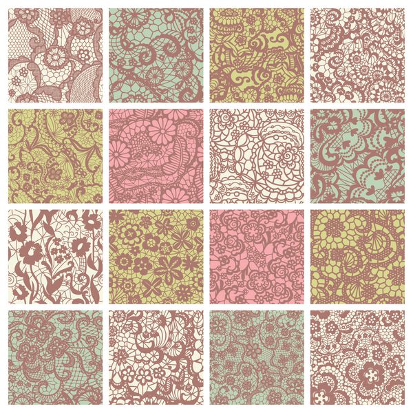 مجموعه بزرگی از الگوهای توری گلدار الگوهای بدون درز توری با گل در زمینه پاستلی