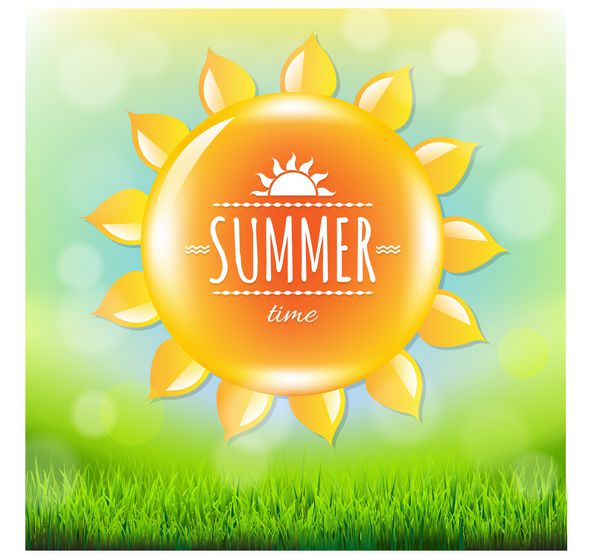 پوستر تابستانی با چمن با مش گرادیان وکتور