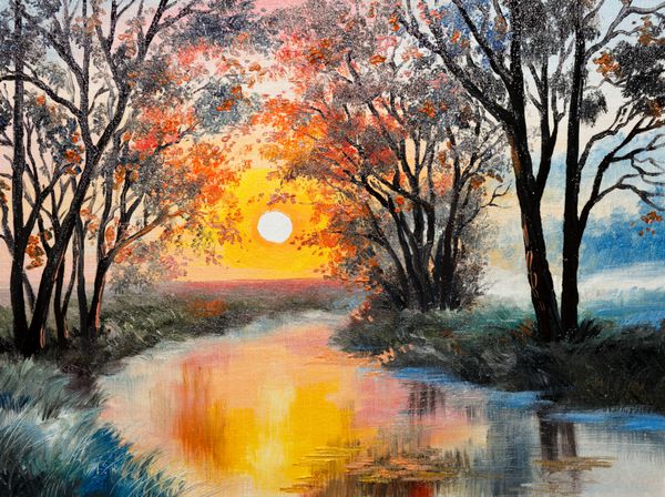 نقاشی رنگ روغن روی بوم - رودخانه