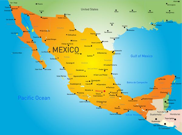 نقشه رنگی وکتور انتزاعی کشور مکزیک
