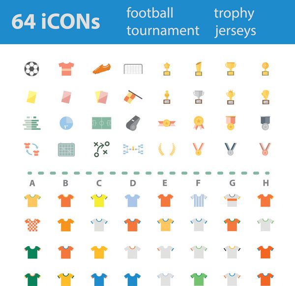 مجموعه آیکون‌های وکتور مدرن با طراحی با کیفیت 64 به عنوان نماد فوتبال نماد فوتبال نماد مسابقه نماد جایزه نماد مدال و نماد پیراهن تیم متفاوت است