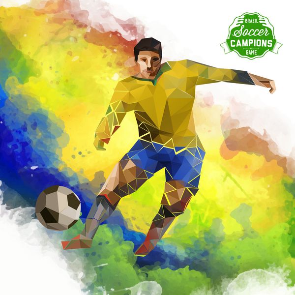 مفهوم وکتور فوتبالیست برزیلی با آبرنگ و فیگورهای هندسی طراحی خلاقانه فوتبال با برچسب برای شما برچسب جدا از پس زمینه