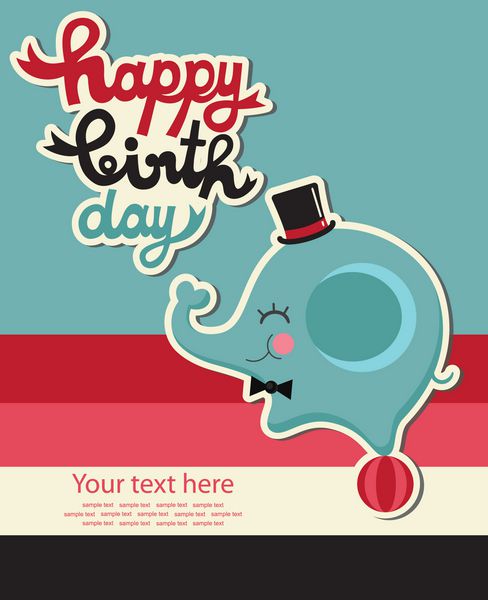 کارت تبریک تولد زیبا با فیل وکتور