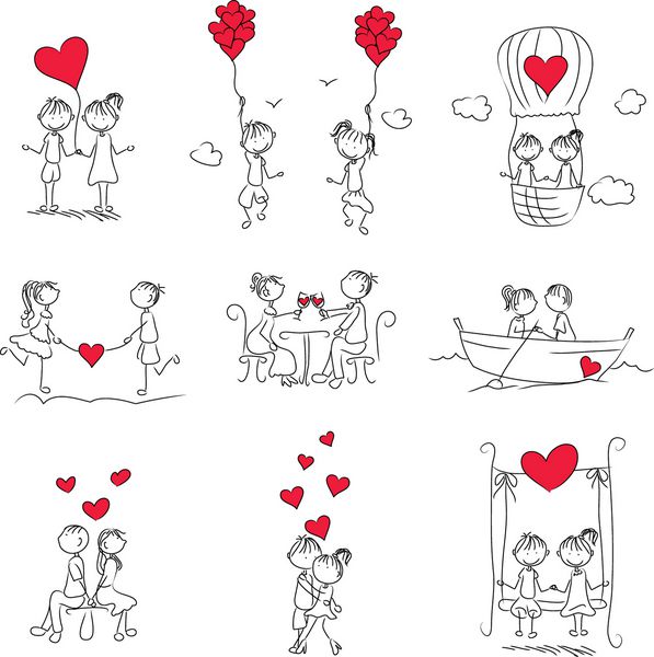 ابله زوج کارتونی با شکل قلب قرمز