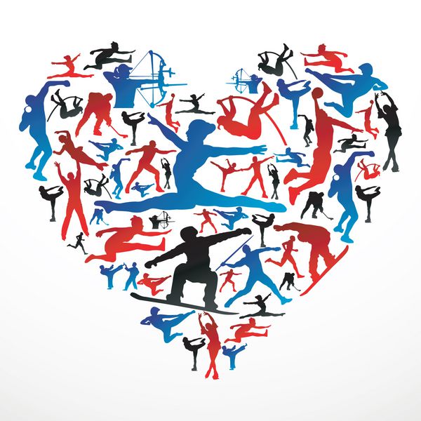 سیلوئت های ورزشی اکشن به شکل عشق قلبی فایل لایه لایه برای دستکاری و سفارشی سازی آسان