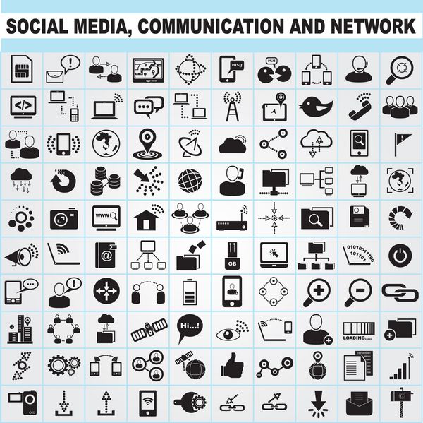 100 از رسانه های اجتماعی مجموعه آیکون های ارتباط شبکه وکتور