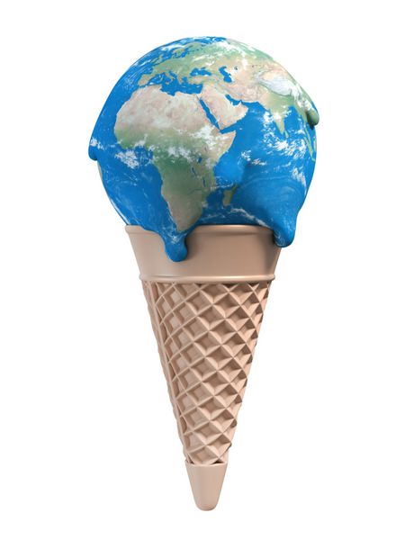 زمین بستنی ذوب می شود - مفهوم سه بعدی گرمایش جهانی