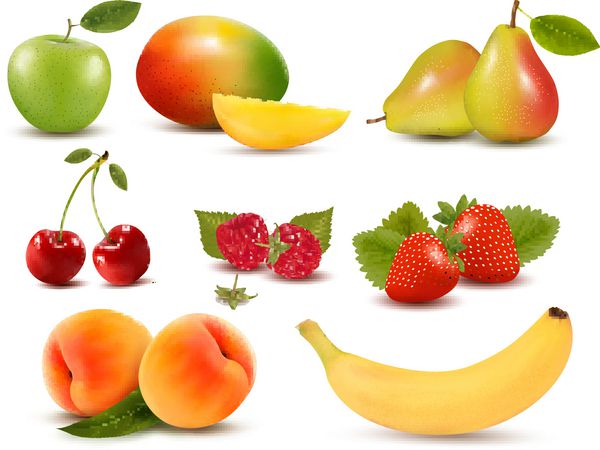مجموعه ای بزرگ از انواع میوه های تازه و انواع توت ها بردار
