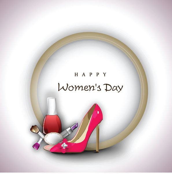 پس زمینه روز زن مبارک با کفش و لوازم آرایشی زنانه