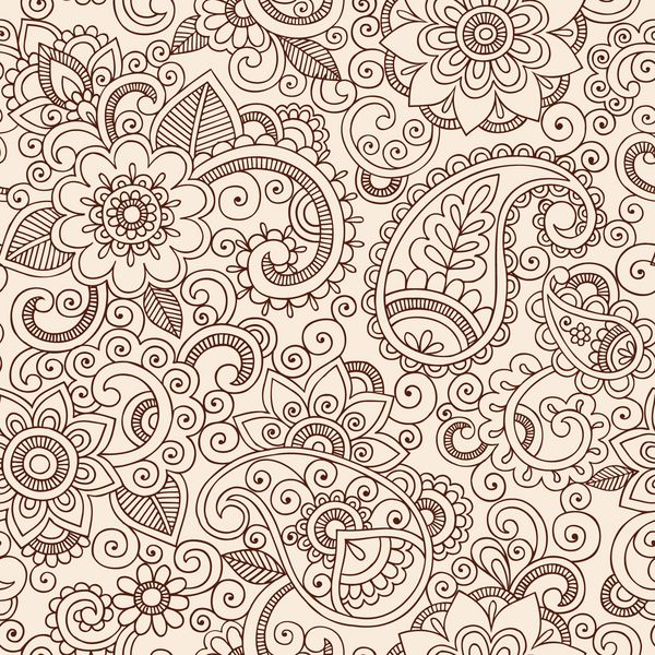 الگوی بدون درز Doodles Tattoo Henna Mehndi- عناصر طراحی تصویرسازی گل های Paisley