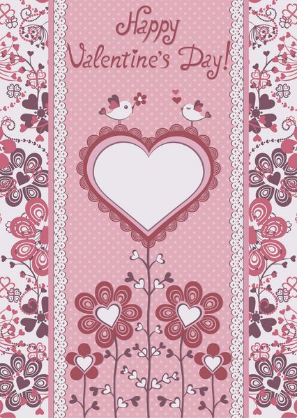 تصویر روز ولنتاین با شکل گل و قلب برای متن شما سبک رترو کارت تبریک