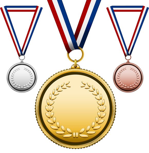 سه مدال طلا نقره برنز با صورت خالی جدا شده روی سفید وکتور