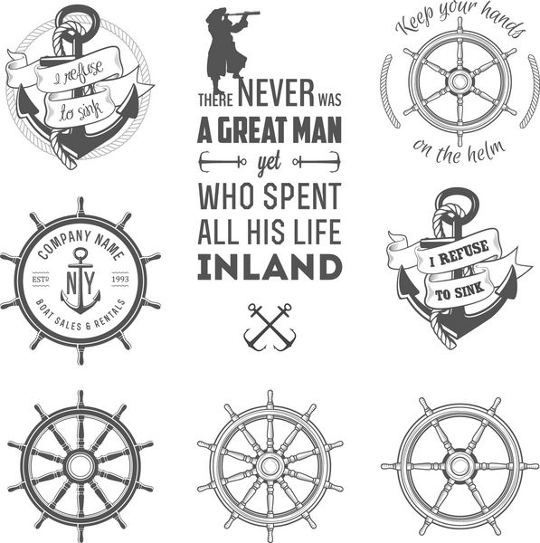 مجموعه ای از برچسب های دریایی قدیمی نمادها و عناصر طراحی