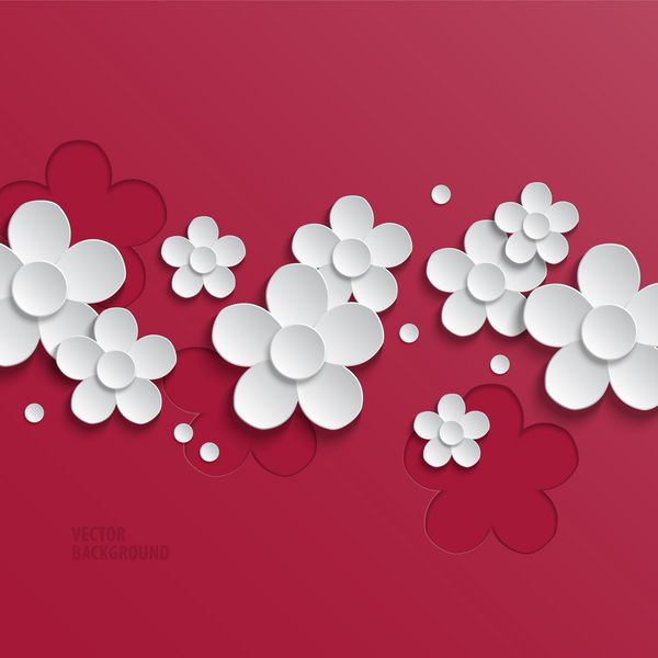 پس زمینه انتزاعی گلدار با گل های سفید کاغذی روی صورتی وکتور