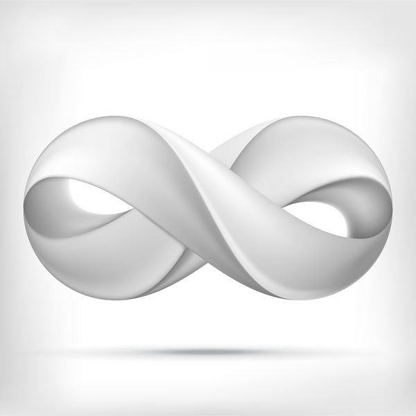 الگوی نماد لوگوی حلقه بی نهایت سفید علامت مارپیچ بی نهایت جدا شده در پس زمینه سفید