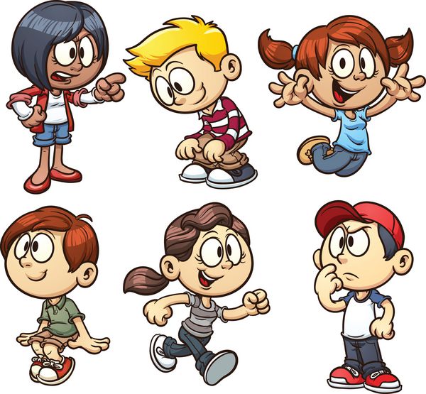 بچه های کارتونی وکتور کلیپ آرت با شیب ساده هر کدام در یک لایه جداگانه