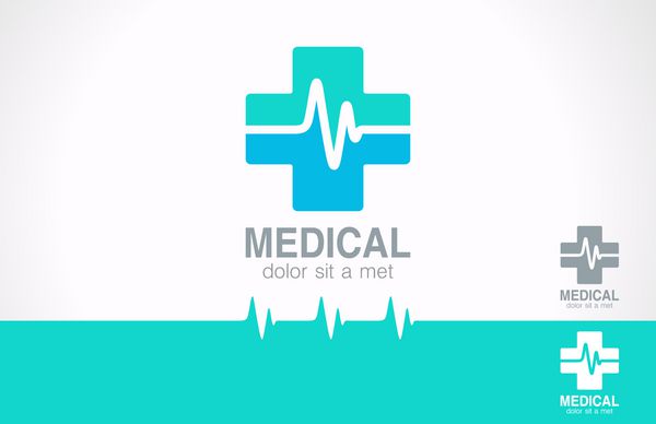 قالب طراحی لوگو داروخانه پزشکی نماد صلیب پزشکی با کاردیوگرام هویت وکتور قابل ویرایش