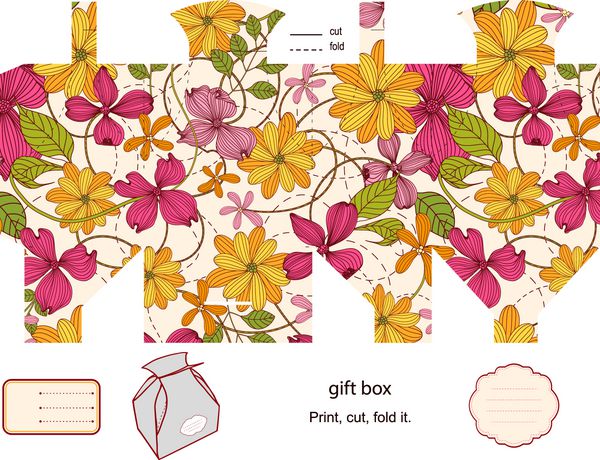 فاور هدیه جعبه محصول برش قالب الگوی گل برچسب خالی قالب طراح