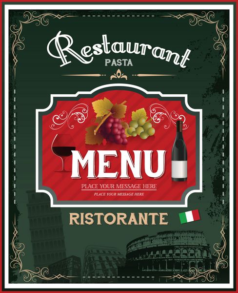منوی رستوران ایتالیایی قدیمی و طراحی پوستر
