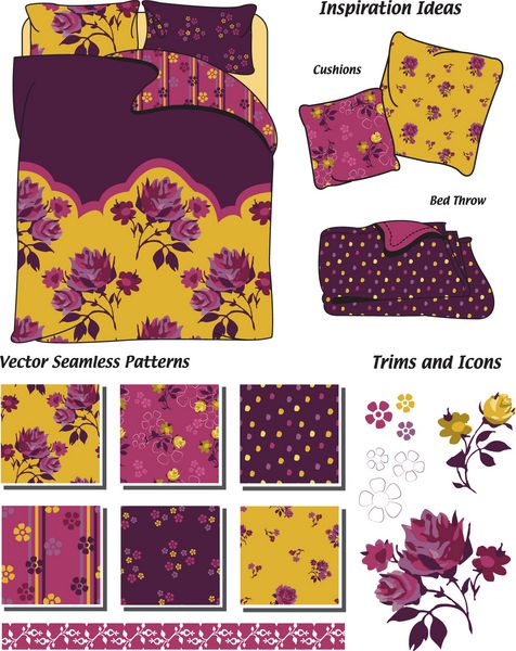 الگوها و آیکون های تخت خواب گلدار عالی برای پروژه های هنری و صنایع دستی