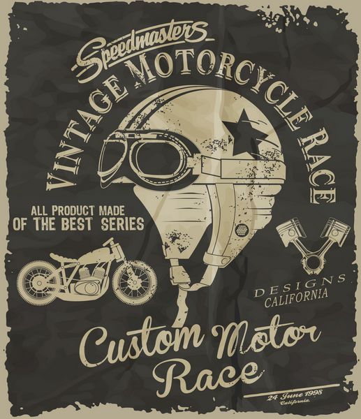 ماشین مسابقه و موتور سیکلت قدیمی برای چاپ وکتور پوستر مسابقه مدرسه قدیمی مجموعه ماشین مسابقه یا موتور سیکلت رترو