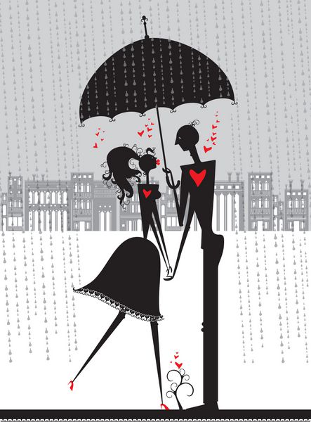 شیفته زیر چتر زن و شوهر عاشق زیر چتر از باران پنهان شده اند اولین قرار