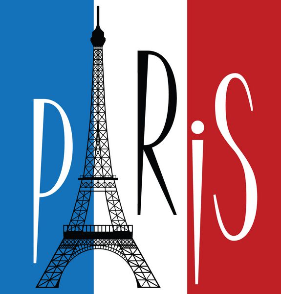 برج ایفل بر فراز پرچم فرانسه و متن پاریس