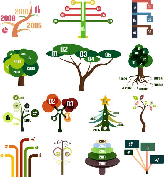 مجموعه وکتور الگوهای طرح اینفوگرافیک درختی