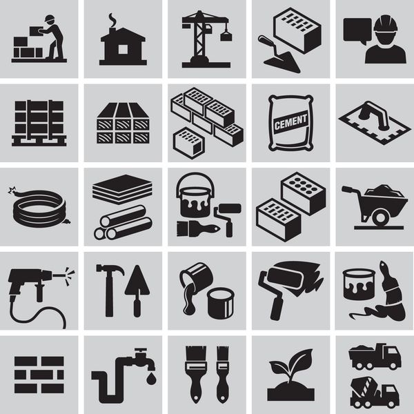 نمادهای ساخت و ساز مصالح ساختمانی تجهیزات ساختمانی