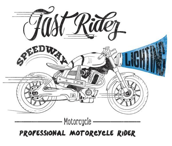طرح تصویری موتور سیکلت و خوشنویسی با چاپ تی شرت