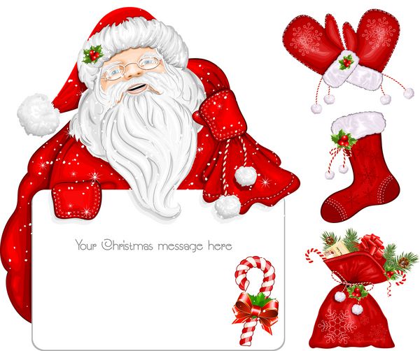 بابا نوئل بنری را برای متن نگه می دارد اشیاء سنتی کریسمس وکتور