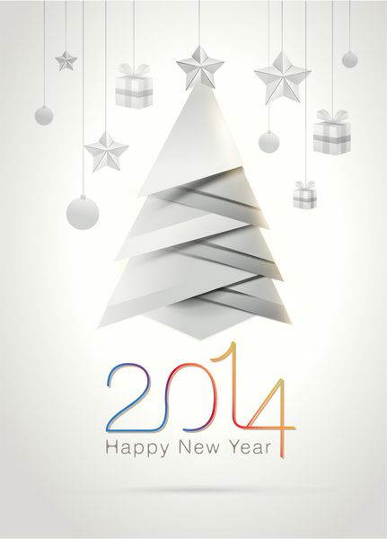 کارت تبریک جشن سال نو 2014 اصلی با عناصر اوریگامی وکتور