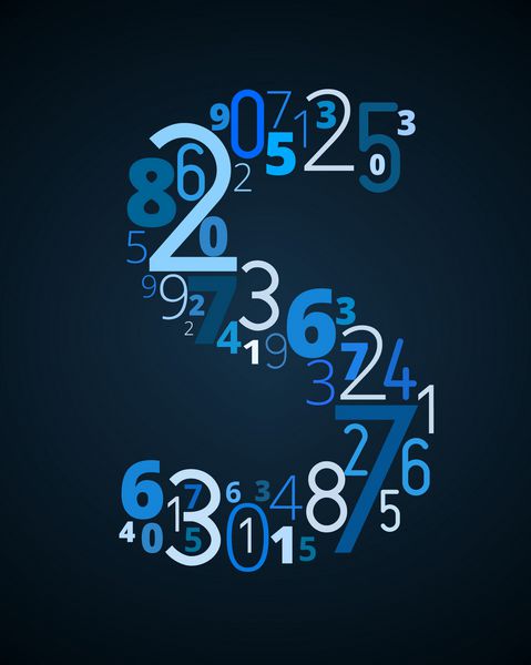 حرف S از فونت وکتور تایپوگرافی اعداد مختلف
